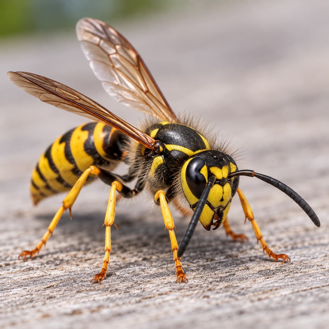 Close-up macro photograph of a wasp